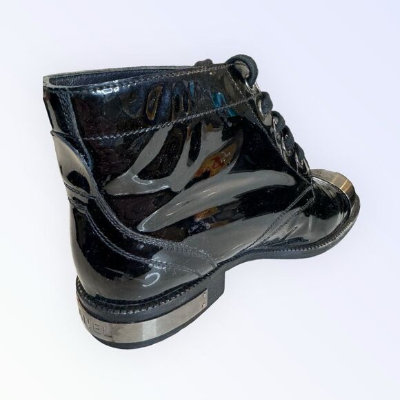 Chanel Patent Leather Metal Toe CC Boots 37 - Picture 7 of 9